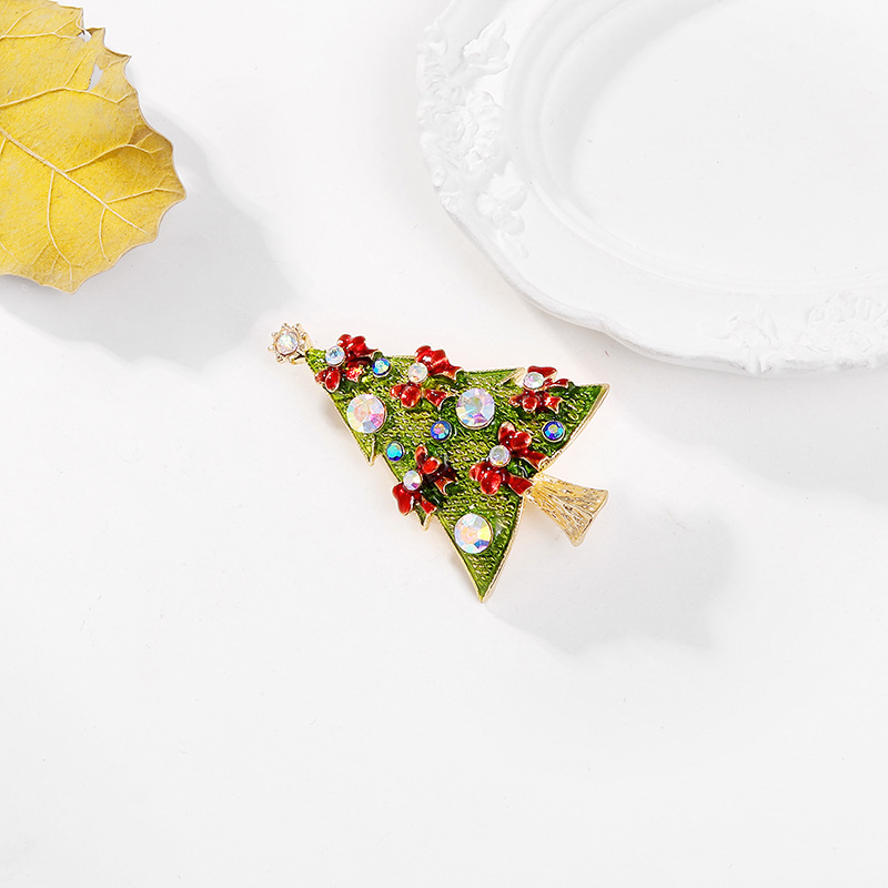 Christmas Tree Pattern Sweet Pin Christmas Tree Alloy Enamel Plating Inlay Rhinestones Unisex Brooches