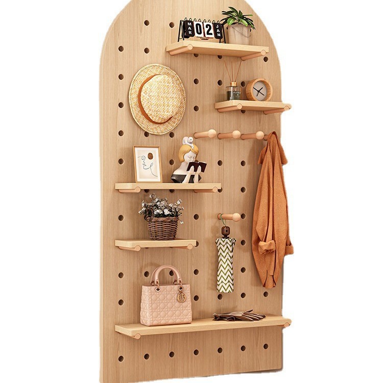 Agujero de madera maciza tablero colgante tablero rack de almacenamiento armario de pared entrada de la pared de entrada de almacenamiento de la pared