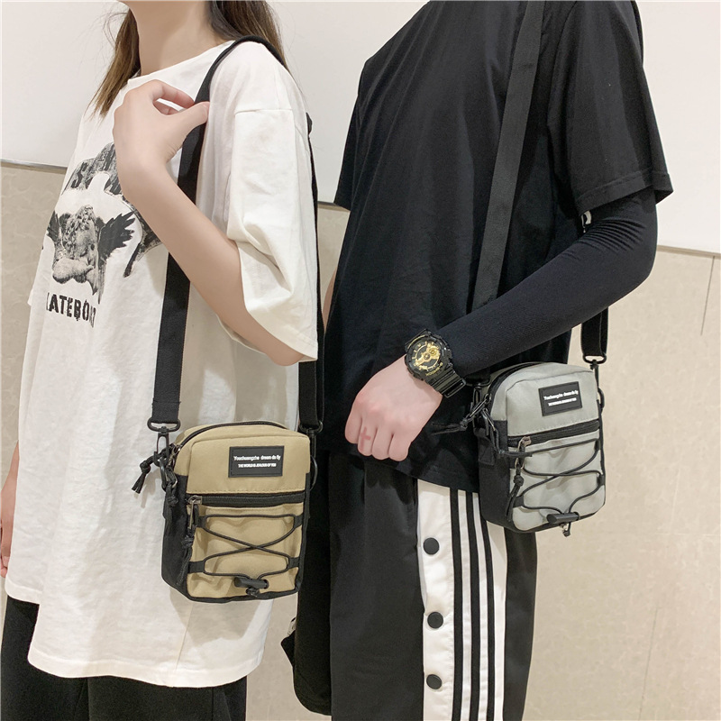 67g Weight Zipper Closure Type Single Shoulder Strap Strap Type Crossbody Bag Bags Type Nylon Material Letter Pattern Streetwear Style Square Shape Khaki, Light Grey, White, Black Color Small Size Small Nylon Letter Streetwear Square Zipper Crossbody Bag 64