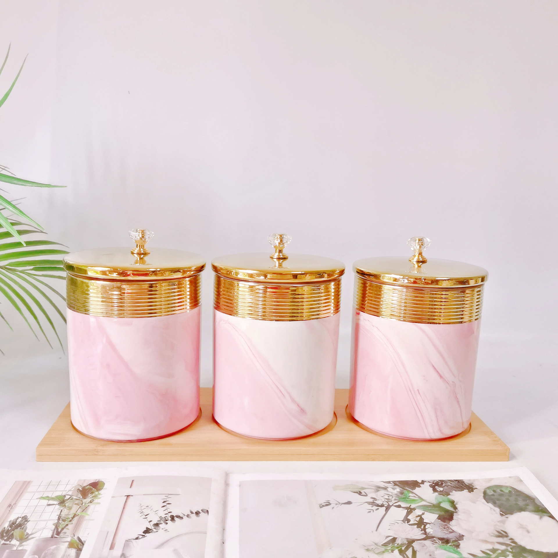 Medio Oriente exportación galvanoplastia sellado tarro cerámica de tres piezas de almacenamiento tarro cocina condimento tarro caramelo tarro café tarro