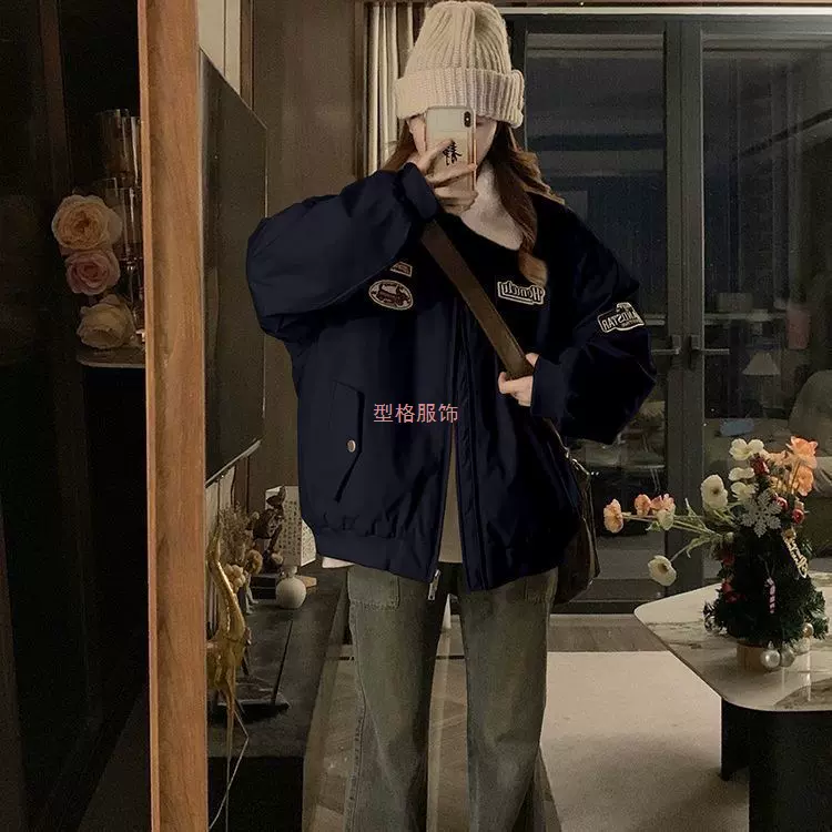 复古翻领羊羔绒棉服冬季新款宽松韩版学生百搭开衫加棉加厚外套女