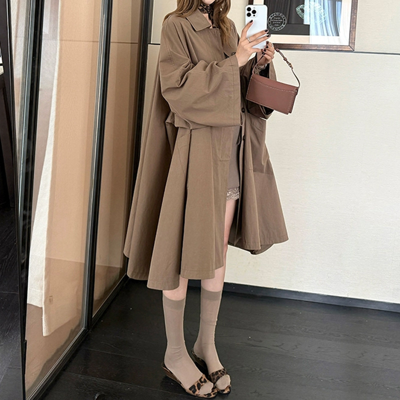 法式简约风row风中长款风衣外套女2025新款时髦大A摆伞形大衣新款|undefined