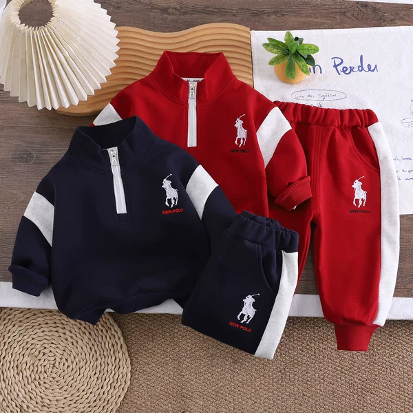 2026 New Children's Clothing Boys' Autumn Outfit Boys' Spring and Autumn Clothes Half-Zip Long-Sleeve Two-Piece Set Trendy