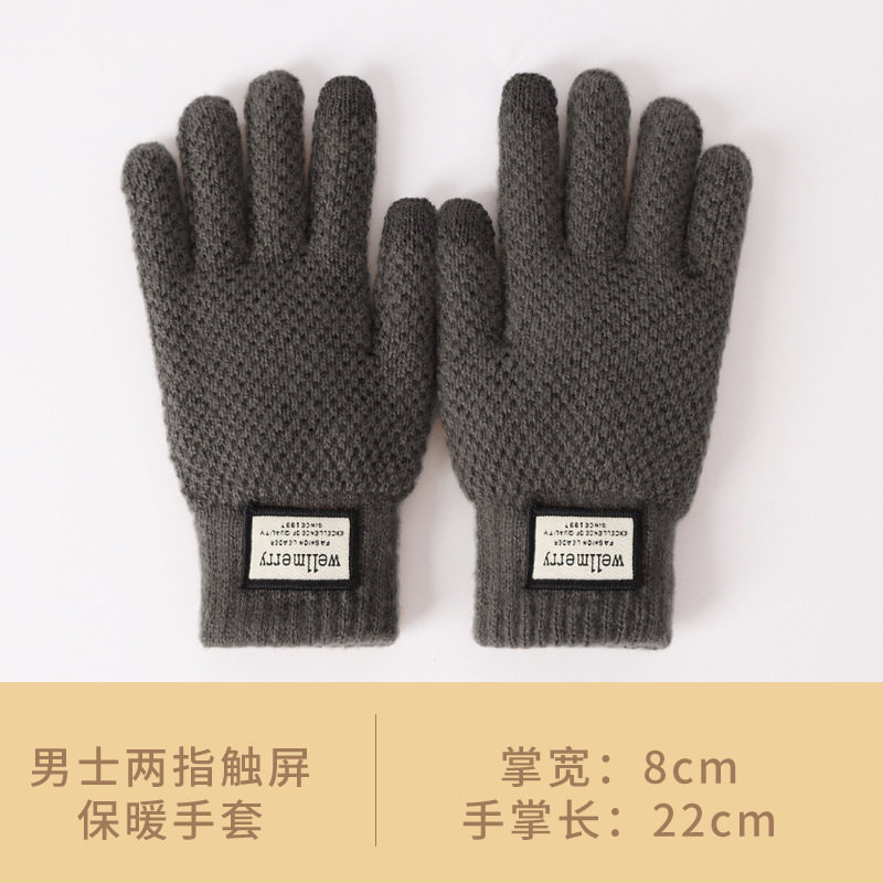 新款男士针织手套秋冬大码加绒加厚提花防寒保暖毛线触屏成人手套|undefined