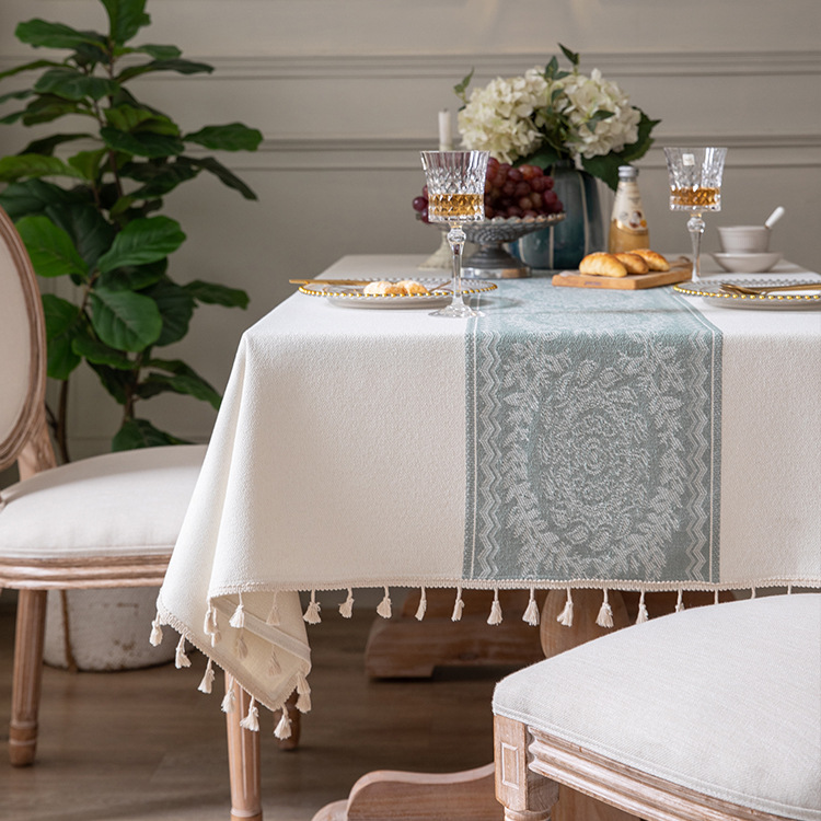 Tovaglia rettangolare da caffè/pranzo in jacquard di poliestere vintage con nappe, ideale per tavolini da caffè, con INS Cross-border Full Polyester Jacquard Vintage Floral Tassel._voghion.com