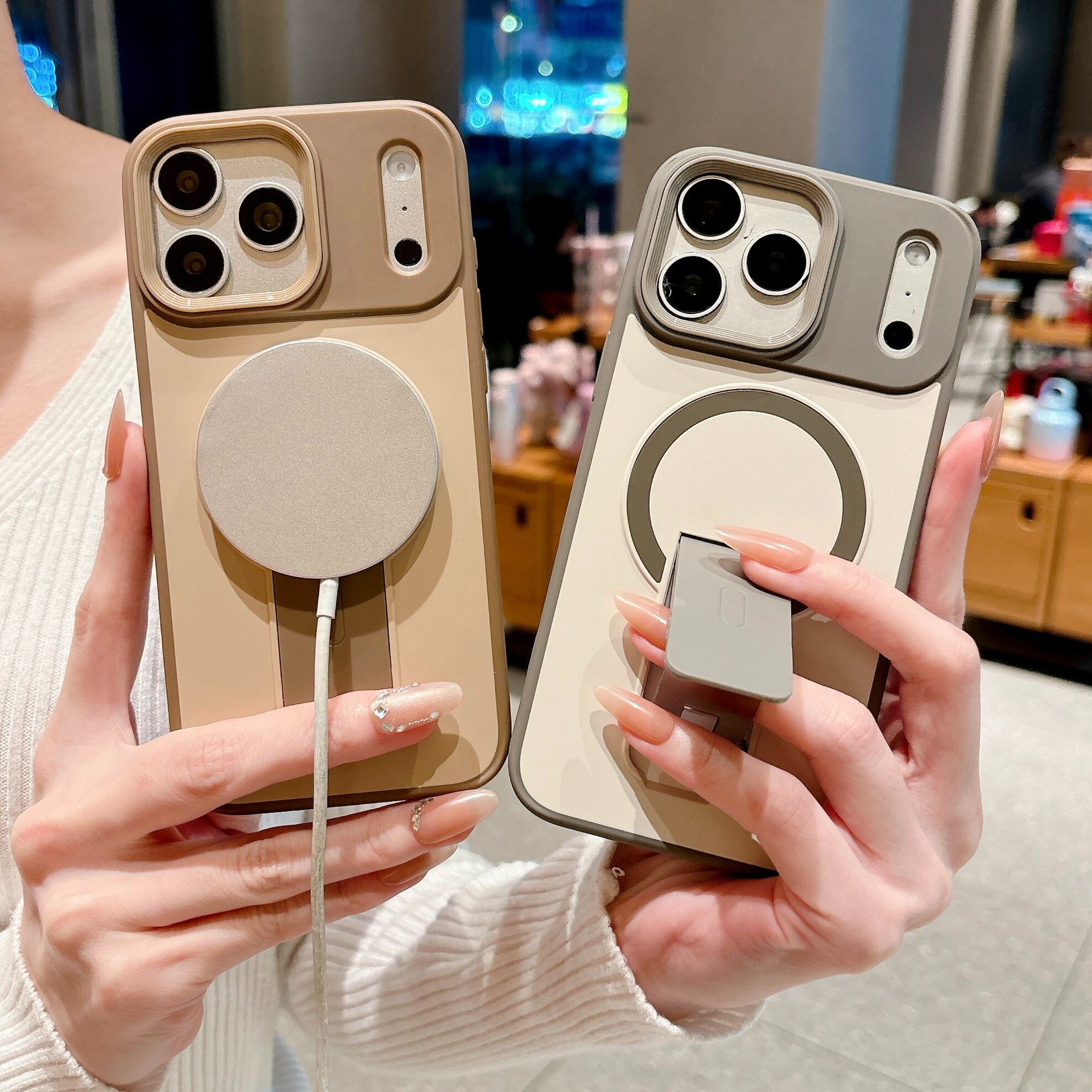 Bracket invisible de absorción magnética para iPhone17promax iPhone16 Case esmerilado a prueba de caídas