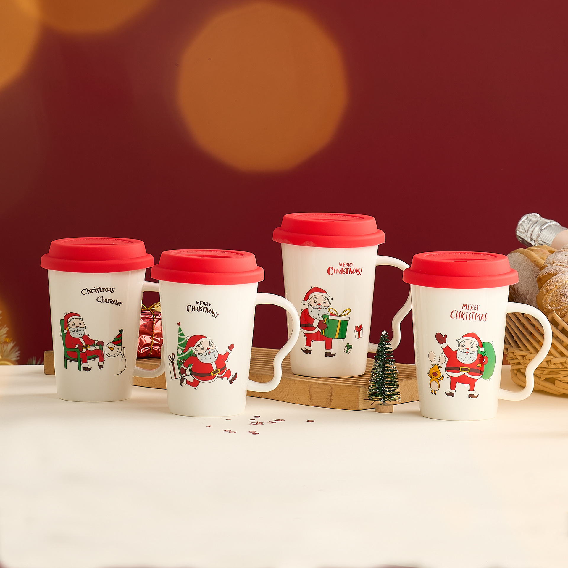 Regalos navideños Taza de agua de color a mano Taza de regalo de mano Dibujos animados creativos transfronterizos Taza de Santa Taza de cerámica