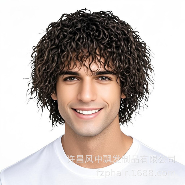 Tinfoil Perm Curly Hair Headgear European and American Men's Short Wig Curly Hair Short Curly Hair Full Headgear Chemical Fiber Hair Unisex Tinfoil Perm Curly Hair Headgear European and American Men's Short Wig Curly Hair Short Curly Hair Full Headgear Chemical Fiber Hair Unisex