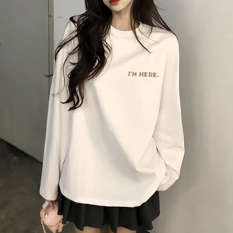 100 Cotton Long Sleeve T-shirt Women's 2025 Spring and Autumn New Korean Loose Crewneck Base Shirt for Students Ins Top 100 Cotton Long Sleeve T-shirt Women's 2025 Spring and Autumn New Korean Loose Crewneck Base Shirt for Students Ins Top