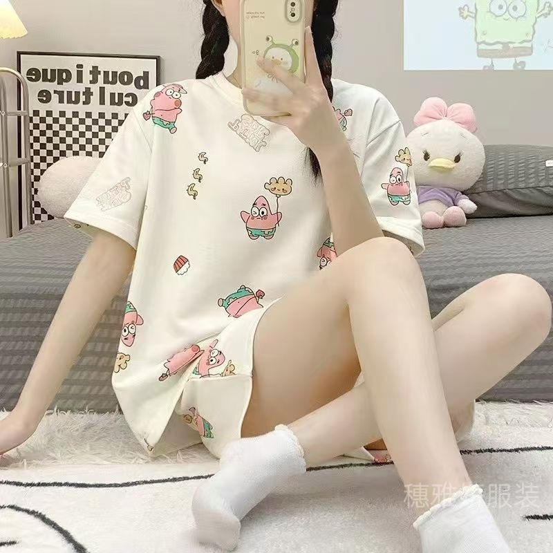 外贸pajamas跨境工厂直销短袖睡衣家居服女夏家居服卡通短裤套装|undefined