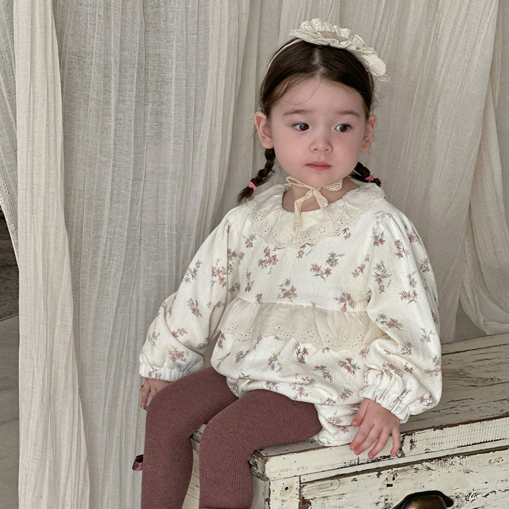 Ropa de bebé estilo otoño e invierno mameluco triangular de manga larga mono floral francés