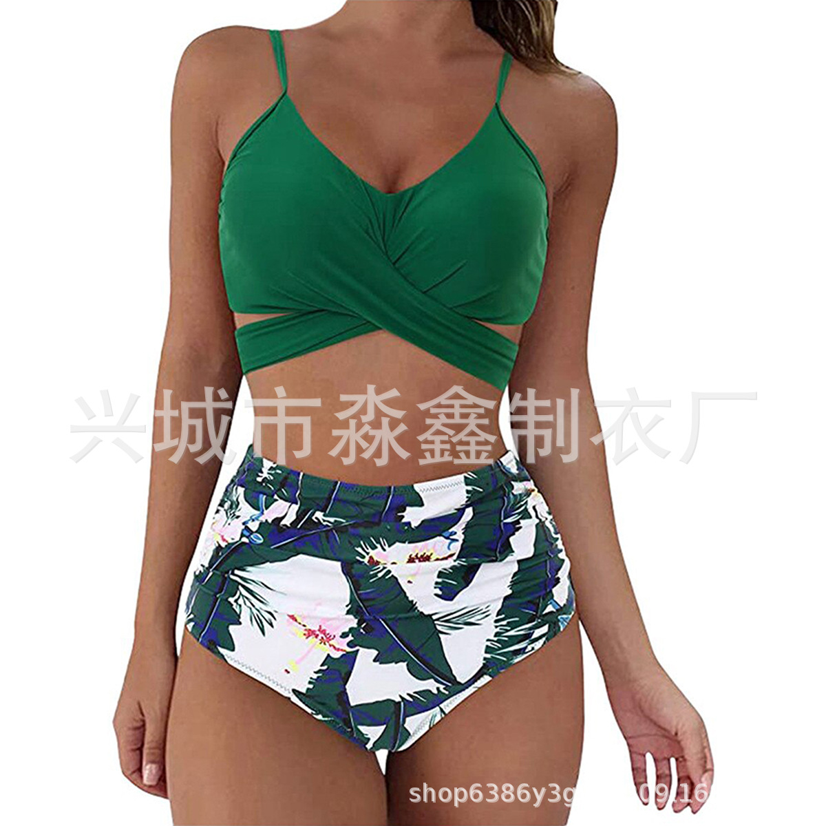 Bikini de leopardo de dos piezas, cintura alta y diseño cruzado, traje de baño sexy femenino, venta directa de fábrica