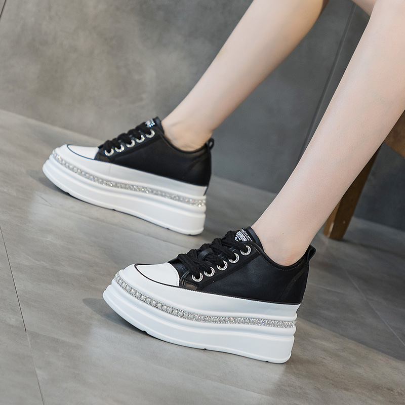 Echte Leder Samt Laufschuhe Mit Dicker Sohle Für Damen Weiß_voghion.com
