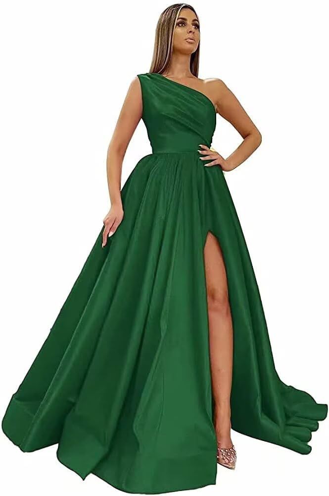 Comercio exterior europeo y americano Amazon AliExpress wish señoras nuevo vestido de noche de un solo hombro vestido de noche de satén dividido sexy