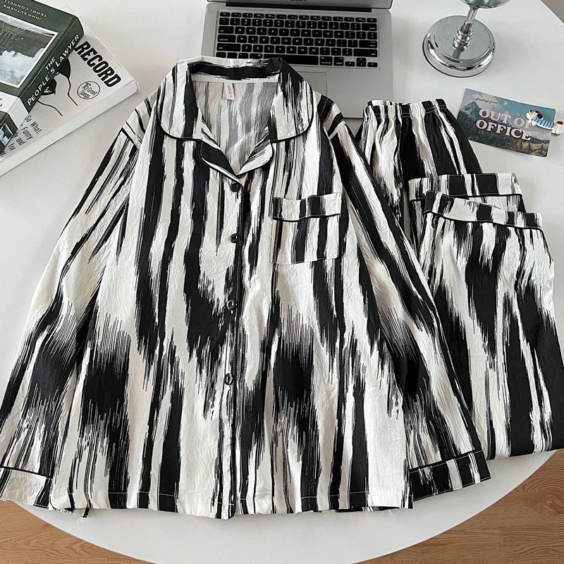 Negro Kitty nube de algodón para parejas pijamas de primavera y otoño mujeres de manga larga se puede usar ropa para el hogar de hombre verano