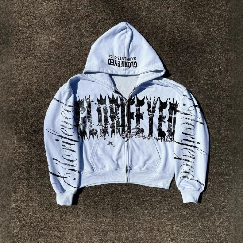 Trendige Herrenbekleidung: Personalisiertes bedrucktes Sweatshirt mit Reißverschluss, langärmelig, Kapuze, Retro-Stil für Damen und Herren_voghion.com
