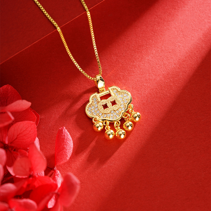 Estilo antiguo de arena Jinhao en forma de cerradura colgante para hombres y mujeres Universal Bell Lock bag imitación de oro durante mucho tiempo no se desvanece suministro directo de fábrica