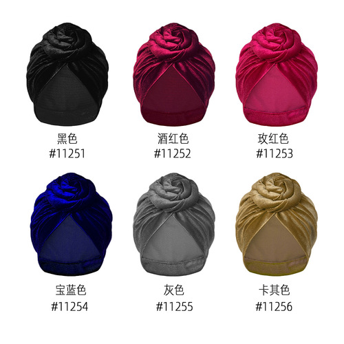 Velvet Flower Wrap Headscarf Cap New Style Twisted Flower Hat Fashion Versatile European and American Headscarf Warm Therapeutic Hat