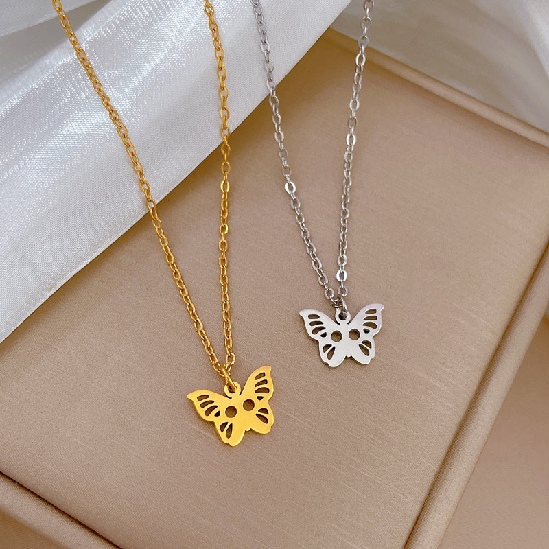 Fashion Butterfly Titanium Steel Plating Hollow Out Pendant Necklace 1 Piece