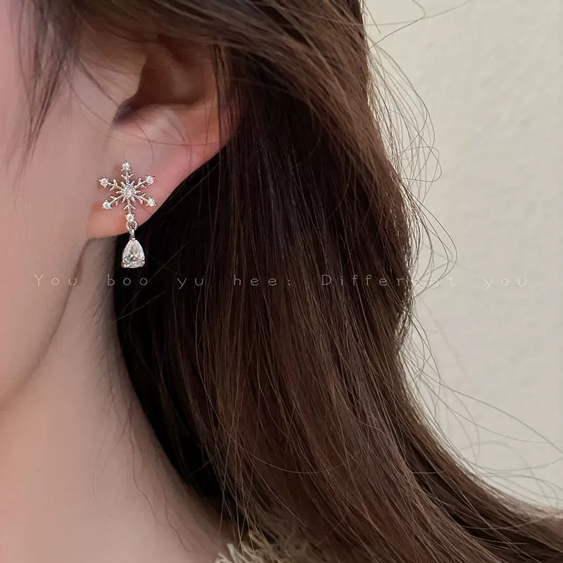 Ногтевые sequins, изысканные демисезонные серьги с цирконом, со снежинками, высококачественный стиль, стиль лёгкой роскоши