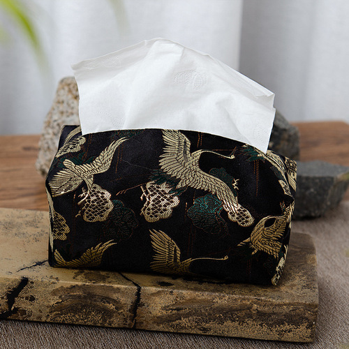 Embroidered Chinese-style paper towel storage box with brocade fabric, Chinese paper towel holder for tea room and homestay, fabric paper towel bag with Chinese cultural design