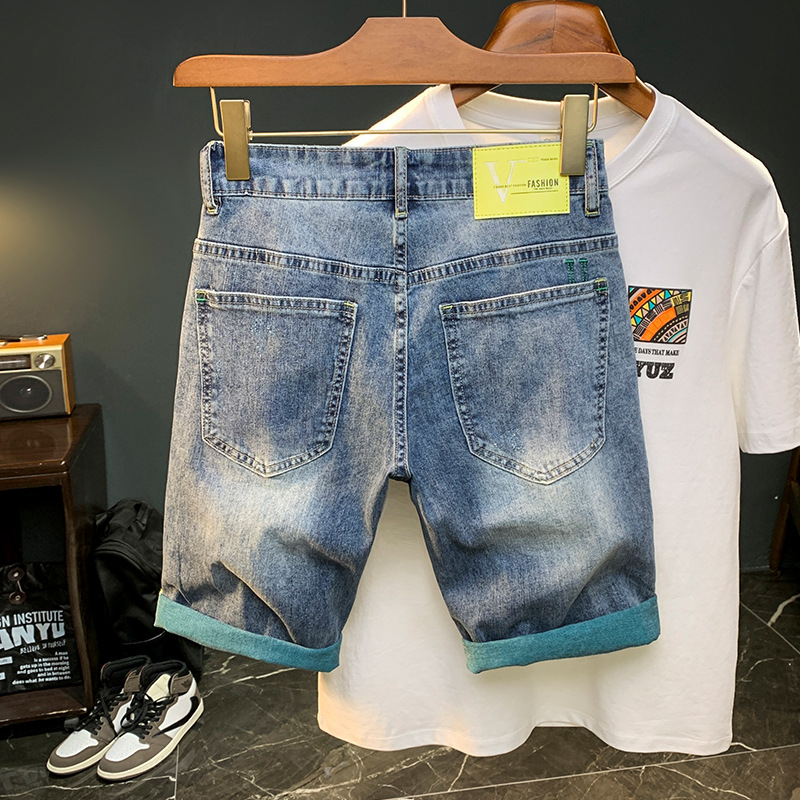 Sommer dünne Denim Sho, Männer der amerikanischen Mode-Label, abgeschabt und zerfetzt Hosen, atmungsaktives Design, lässig 5-Zoll_voghion.com