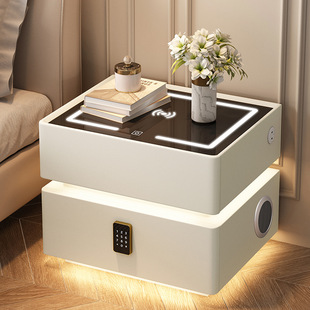 Bedroom Suspension Bedside Table Simple Solid Wood Modern Light Luxury Intelligent Multifunctional Wireless Rechargeable Bedside Cabinet with Light