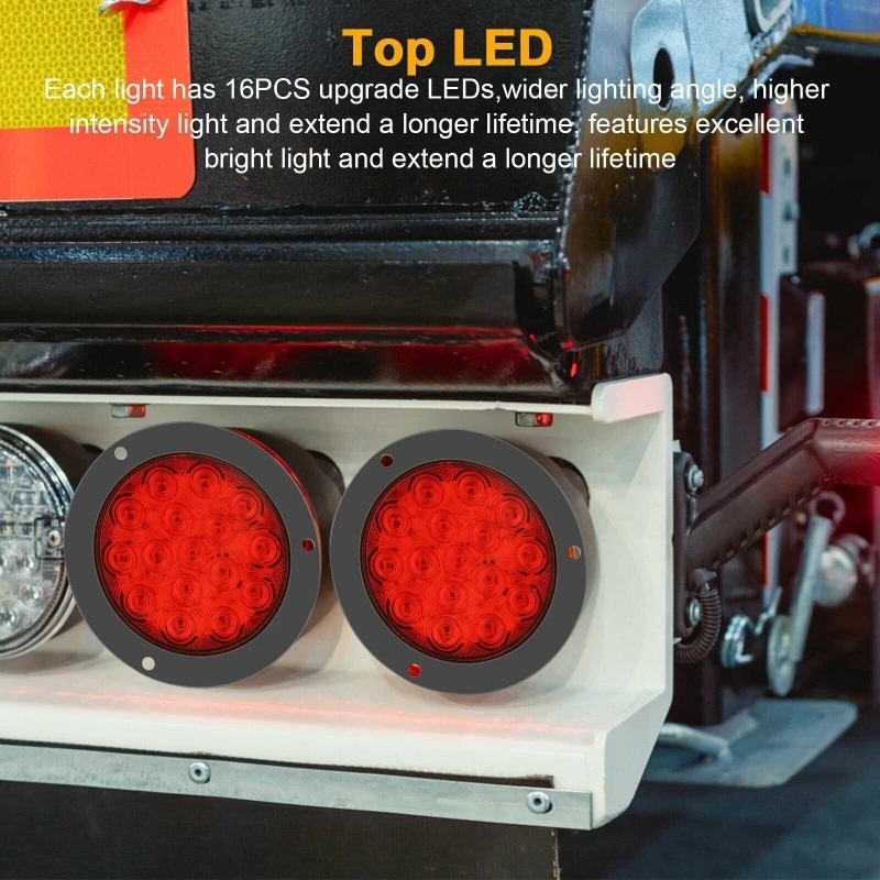 Cross-Border Foreign Trade 12V24V Universal Voltage 14cm Round Led Truck Tail Light 16Led Red Yellow White Tail Light