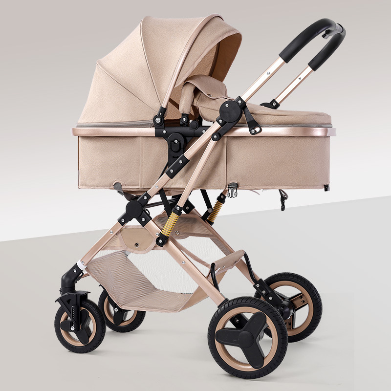 Coche de bebé se puede sentar y acostar en dos direcciones, 0 - 3 años de edad, ligero y plegable con un botón para bebés recién nacidos, cuatro ruedas antichoque