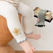 2025细竖条纹儿童打底裤婴儿宝宝太阳花春秋a类精梳棉女童裤批发