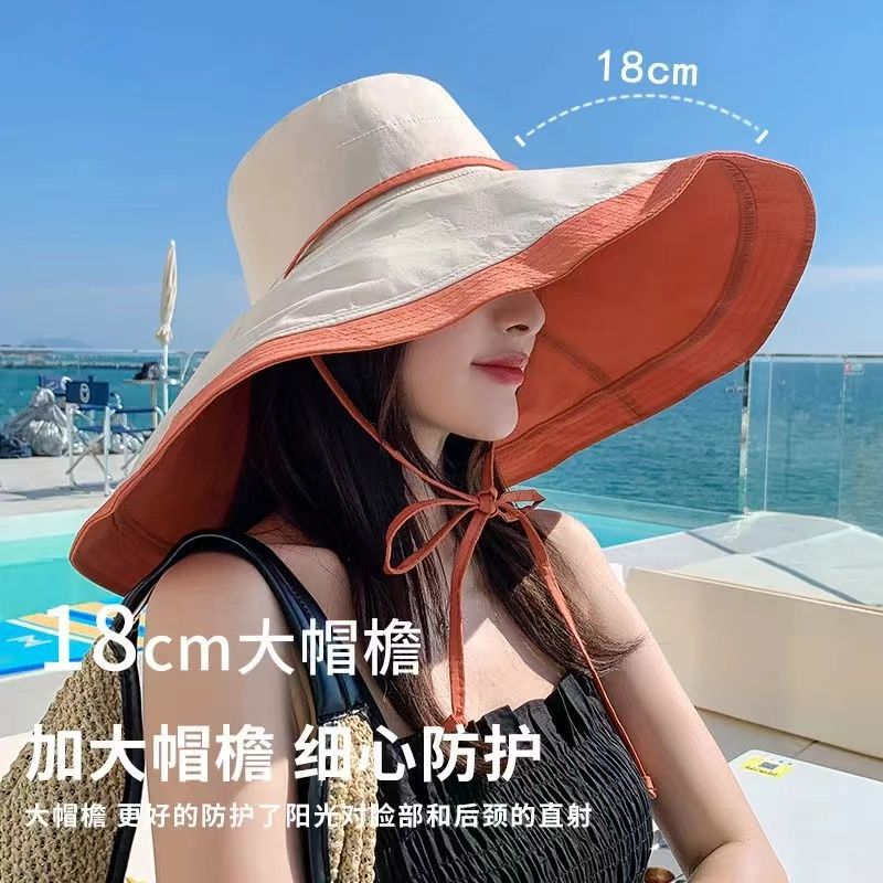 18CM Oversized Brim Face-Covering Double-Sided Fisherman Hat Women's Summer Korean-Style Sunshade Sun Hat