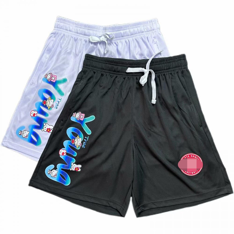 Nba Hawks Xhello Kitty Joint Printed Mesh Shorts American Basketball Sports Loose and See-Through