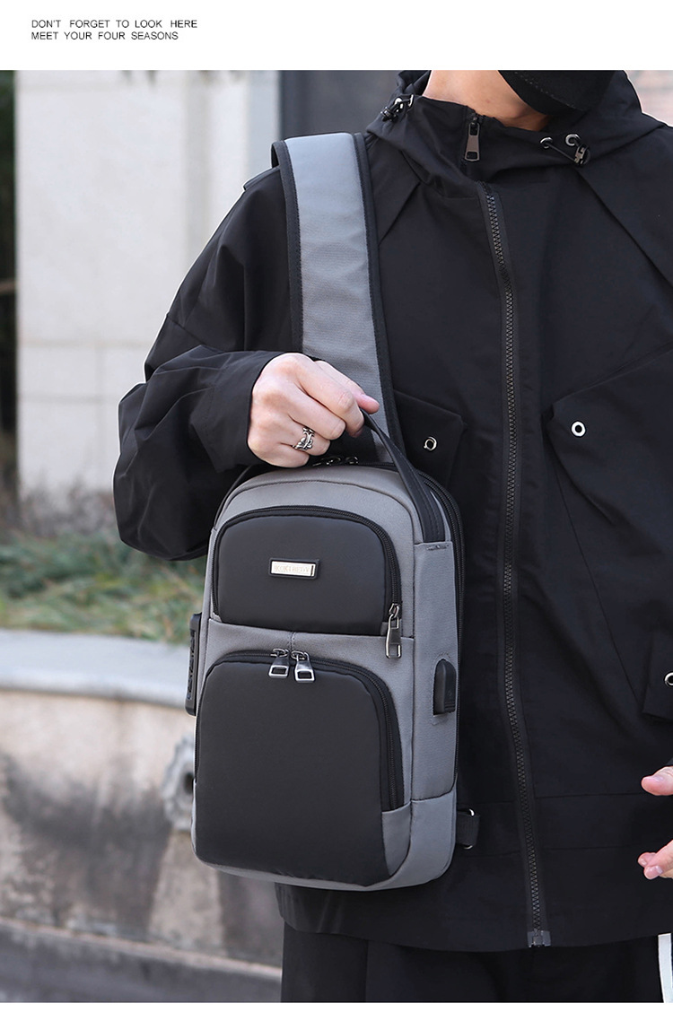 New single-shoulder crossbody bag, men's casual travel bag, simple chest bag, multi-functional waterproof password lock, anti-theft small backpack undefined