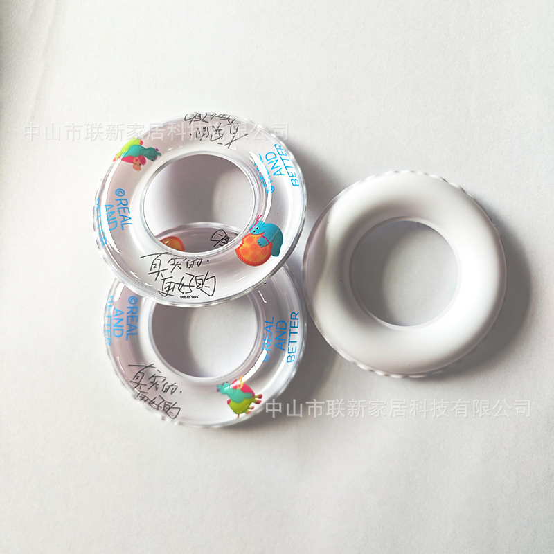 ห่วงยางลอยน้ำใส ห่วงยางพองลม PVC ของขวัญสร้างสรรค์ จี้ห่วงยางรูปโดนัท ฐานชาไข่มุก โรงงานผลิต