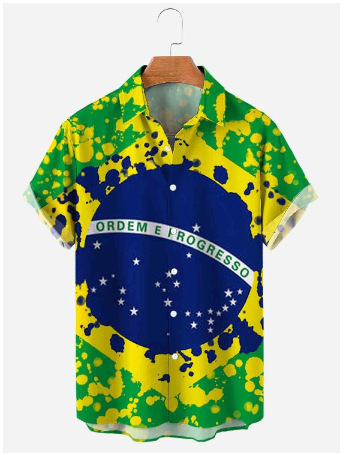 Fuente de rayas de manga corta para hombre patrón digital de cuatro lados nueva camisa de bala de cuatro lados en 3D transfronteriza fábrica de camisas de Brasil