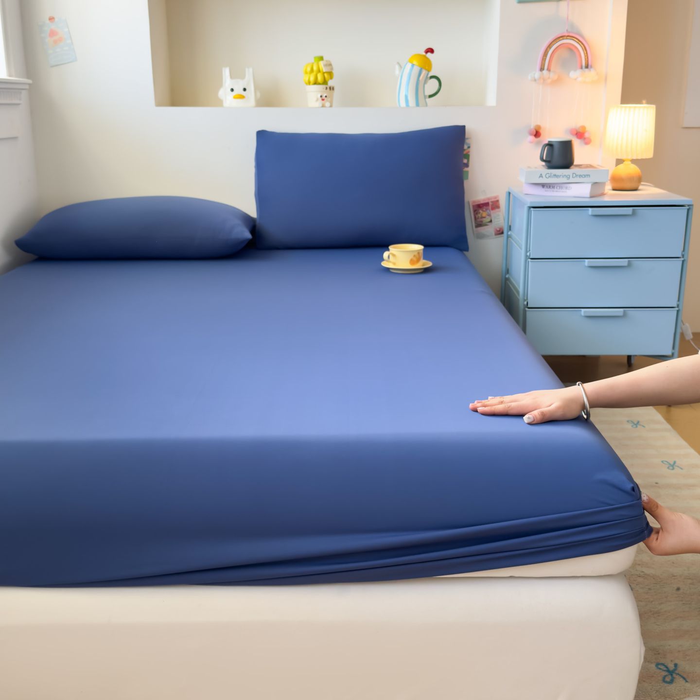 30cm Extra-High Fitted Sheet Made of Nylon with Natural Cooling Sensation, Class a Cooling but Not Freezing, Pillowcase Three-Piece Set, Two-Piece Set