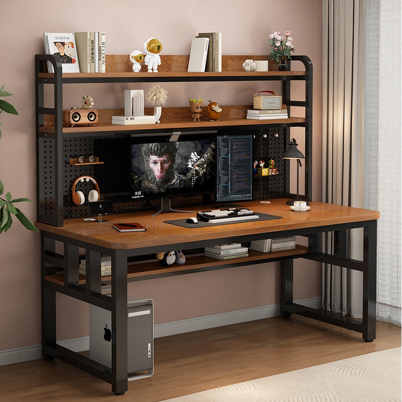 가정용 단단한 나무 책상 책장 통합 테이블 데스크탑 컴퓨터 책상 구멍 보드 학습 테이블 단단한 나무 생태 보드 J&