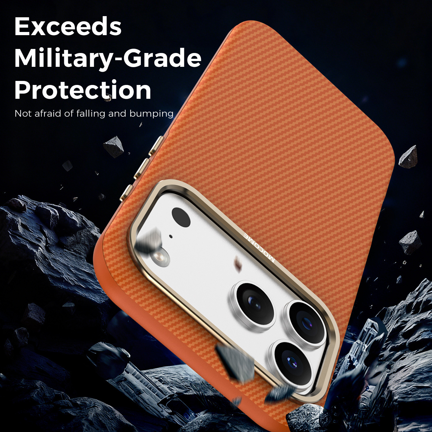 Ốp lưng iPhone chống sốc sợi Kevlar nam châm MagSafe vòng kim loại bảo vệ camera — Cam, Đen, Xám, Xanh đậm chi tiết 9