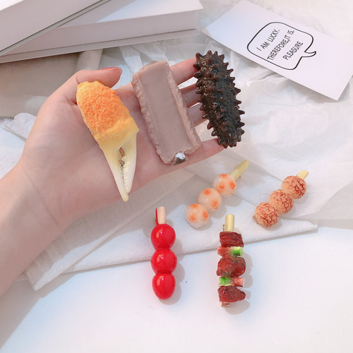 Funny pork ribs, simulated food, crab claws, funny barbecue hairpins, sea cucumbers, creative side clips, candied haws hair accessories