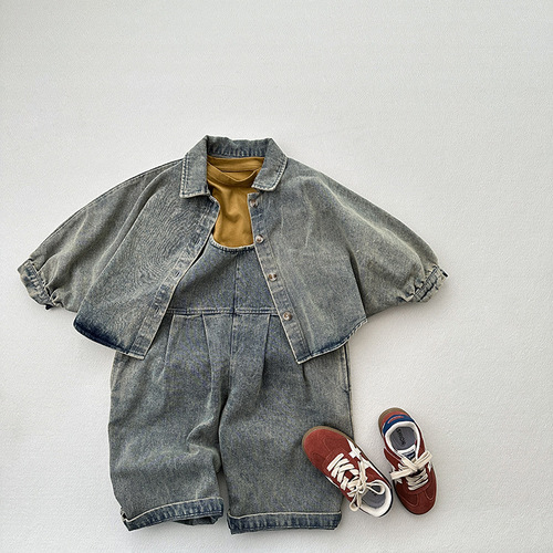 Summer and Autumn New Arrival Unisex Korean Style Simple Matchable Onesie for Kids, Retro Cute Trendy Light Blue Denim Overalls with Pockets