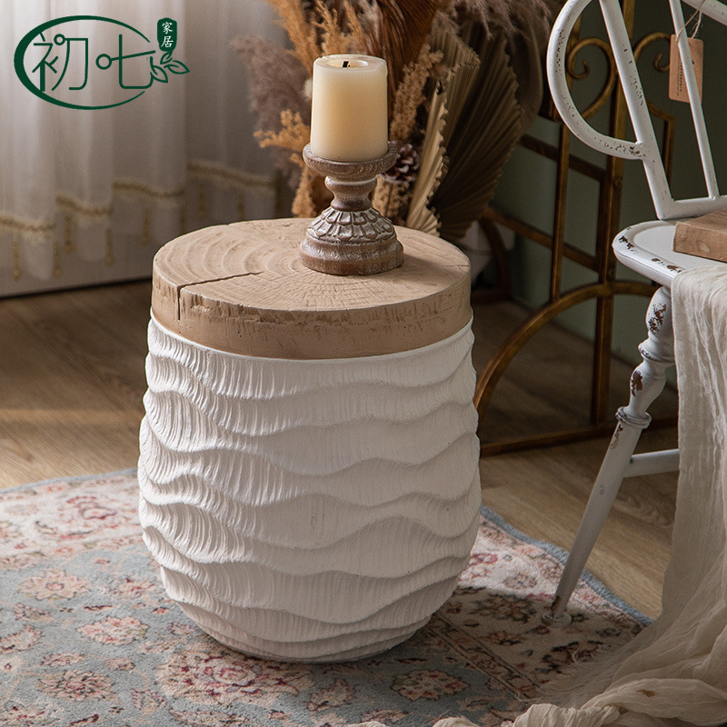 Magnesium Oxide Small Apartment Creative Coffee Table Balcony Modern Simple Personality Bedside Table Black and White Living Room Side Table Vase Table