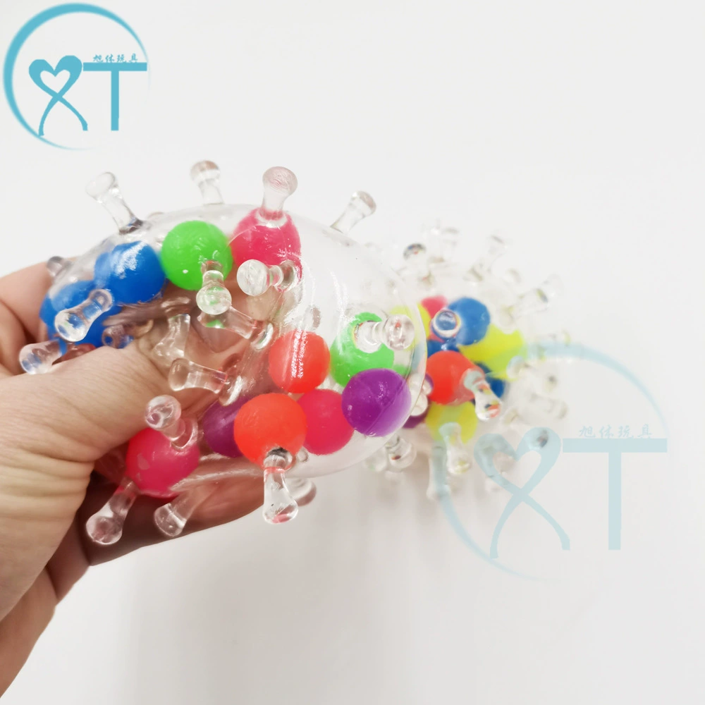 Трансграничные Детские творческие новинки игрушки Экструзионный декомпрессионный вентиляционный шар Колючие цветные бусины Вирусный шар Мягкий клей TPR