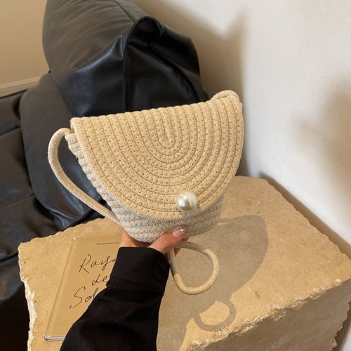 Straw bag for women, cross-border cotton rope woven bucket bag, beach woven shoulder and crossbody small bag—dropshipping available, women’s bag