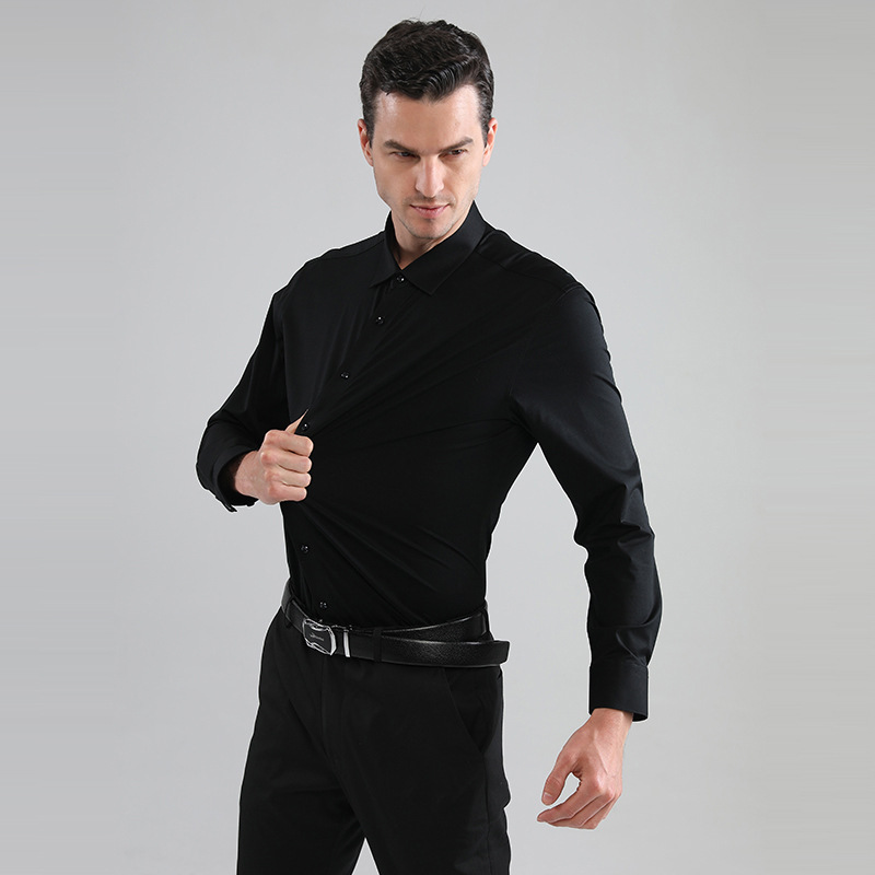 Comercio exterior transfronterizo camisa explosiva cuello puntiagudo negocios casual blanco hombres elásticos sin hierro camisa de hombre de talla europea manga larga