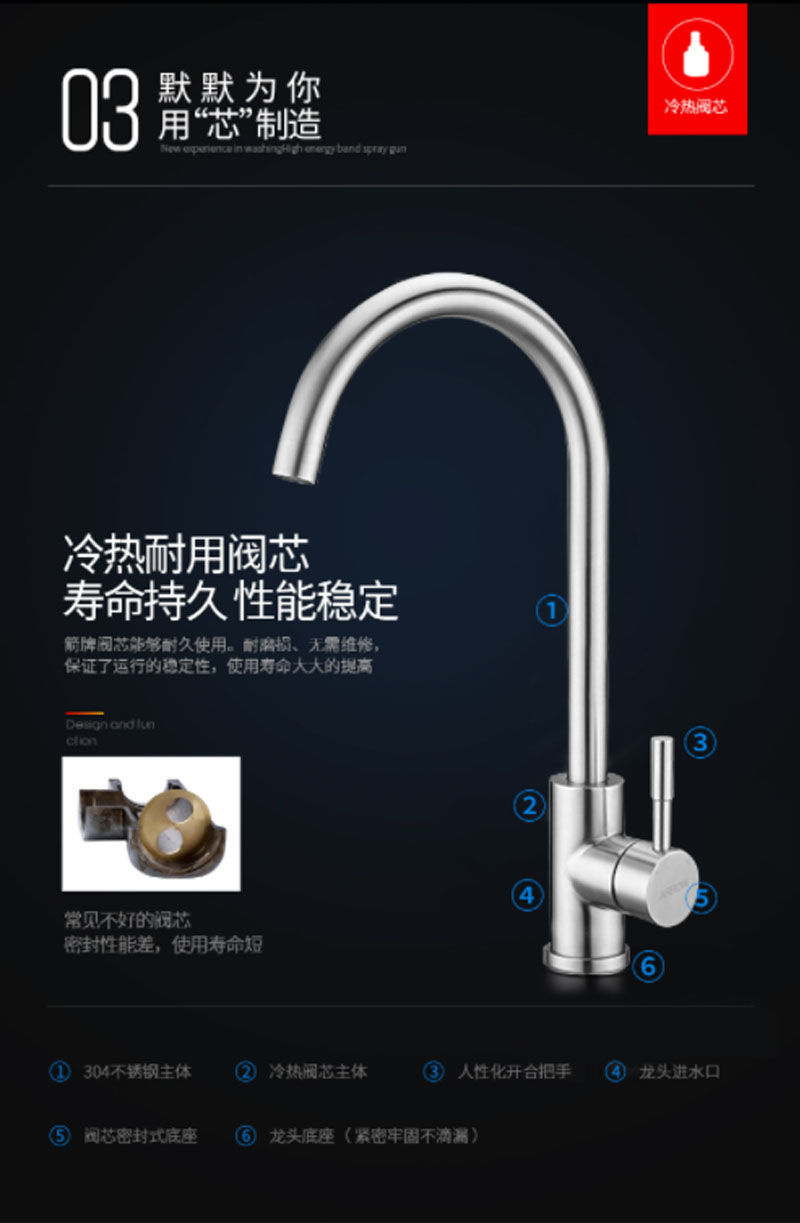 Kitchen faucet, 304 stainless steel, single cold and hot switch, sink, splash-proof sink, household, rotatable cross-border undefined