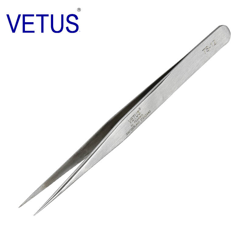 Anti-falsificación de productos genuinos VETUS TS Series anti-magnético anti-ácido y pinzas de acero inoxidable de álcali traje Nido de Pájaro recogiendo el pelo recto puntiagudo