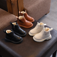 2024儿童冬加绒马丁靴皮靴宝宝中筒靴侧拉链男童女童保暖中小童鞋