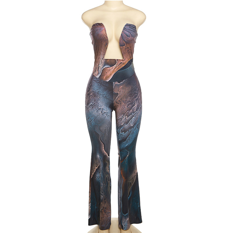 Women Clothing Autumn Winter Sexy Tube Top Backless Abstract Printing High Waist Long Jumpsuit 9 Women Clothing Autumn Winter Sexy Tube Top Backless Abstract Printing High Waist Long Jumpsuit