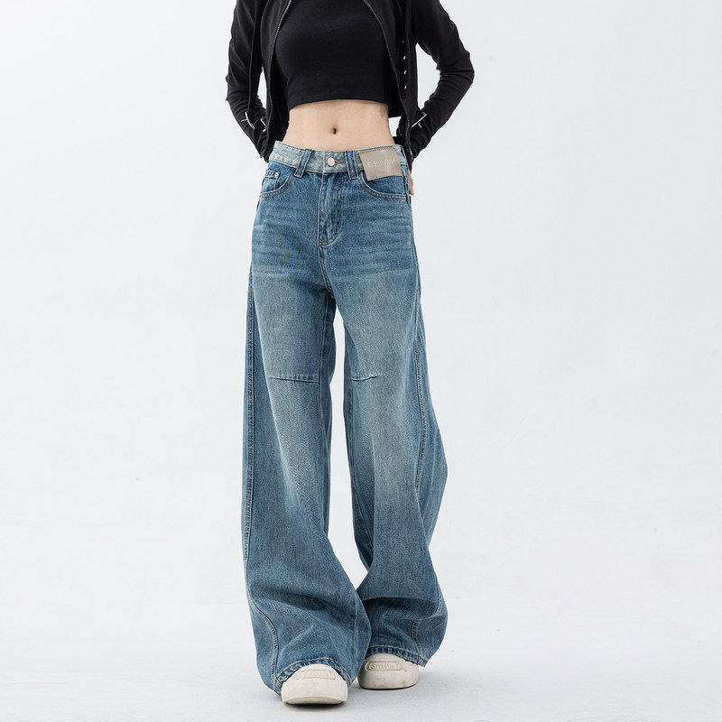 American-Style Blue Wide-Leg Slim-Fit Narrow Straight-Leg Jeans for Women, 2026 New Model, Washed Loose Casual Long Pants American-Style Blue Wide-Leg Slim-Fit Narrow Straight-Leg Jeans for Women, 2026 New Model, Washed Loose Casual Long Pants