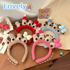 可愛洗臉發箍女2024新款毛絨小狗女款高顱頂發捆超萌卡通頭箍髮飾